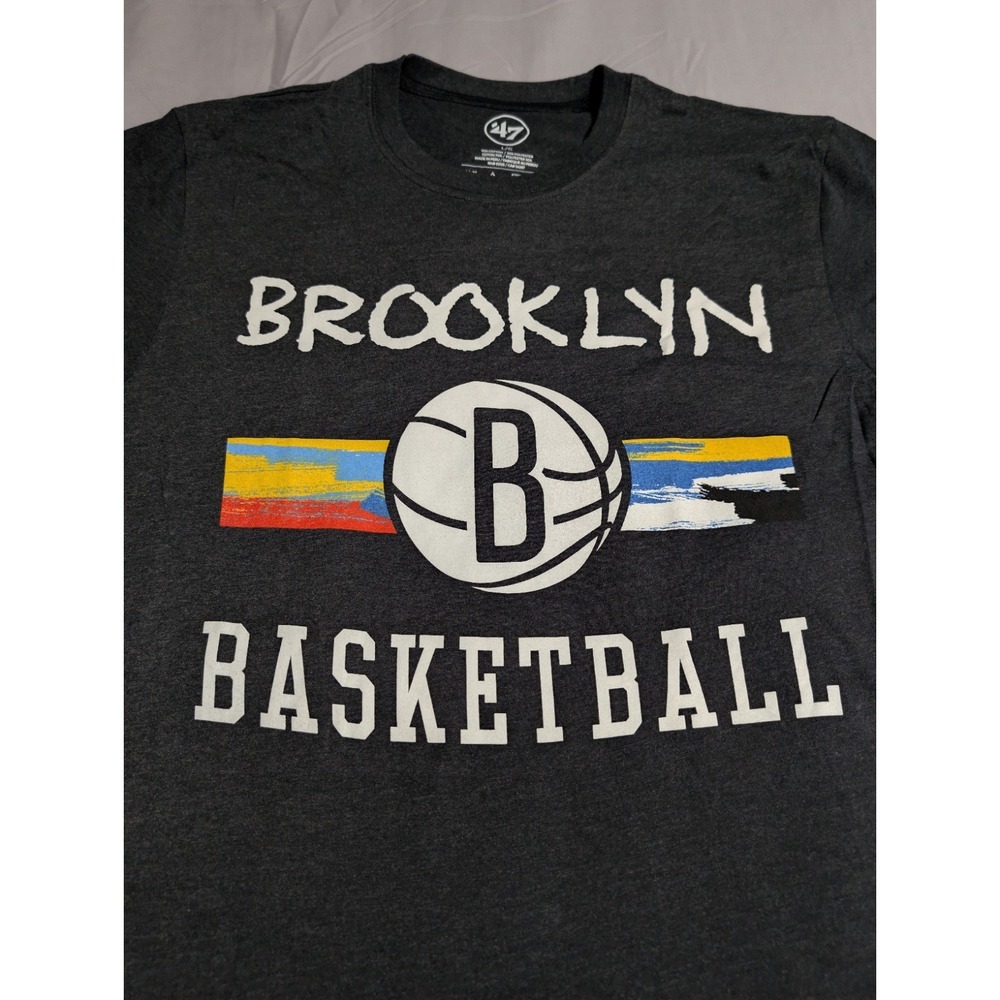 Brooklyn Nets '47 Brand City Edition Club T-Shirt Black NBA Graphic Tee Men's L - Picture 2 of 6